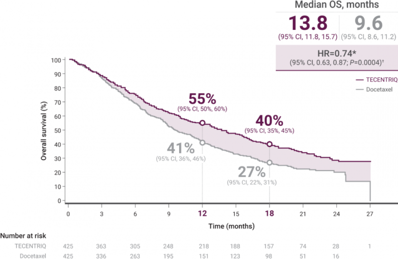 Tecentriq二线治疗成年转移性非小细胞肺癌在含铂化疗期间或之后疾病进展的患者效果