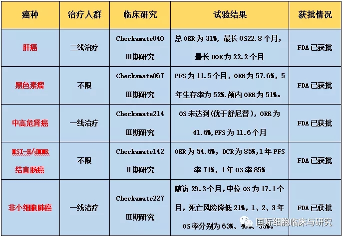 纳武单抗+伊匹木单抗联合疗法获批的适应症