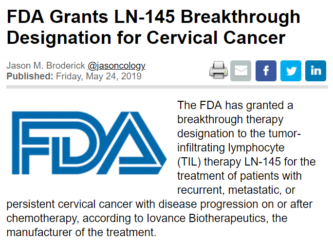 重磅！宫颈癌新型细胞免疫治疗获FDA突破性疗法认证
