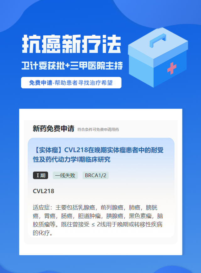 实体瘤（不限癌种）BRCA1/2靶向药试验临床患者招募